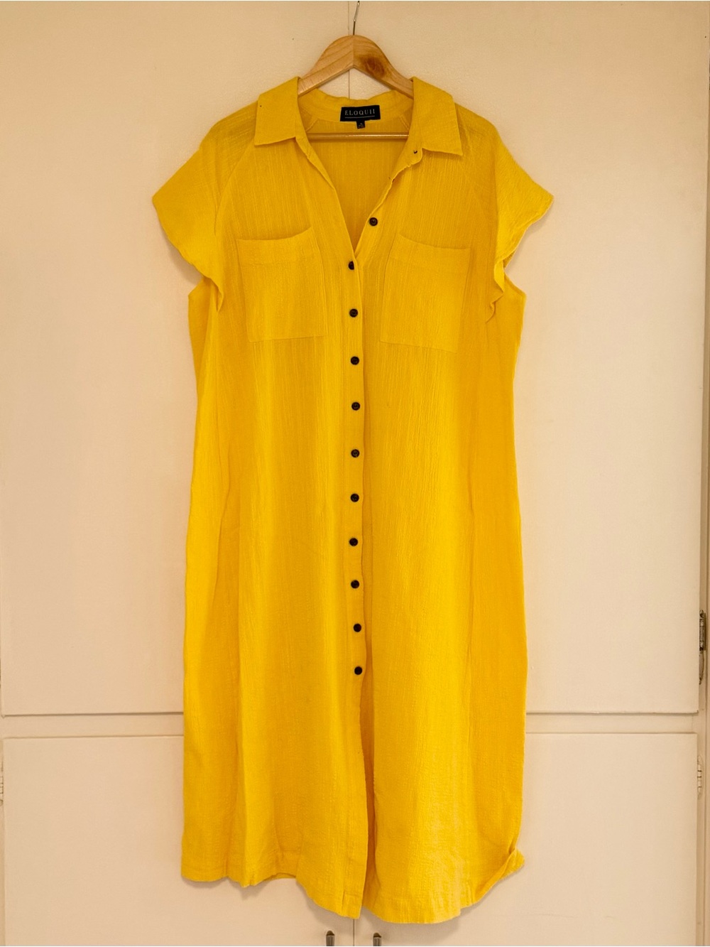 Eloquii Yellow Shirt Dress w/ Flutter Sleeves - Size 18
